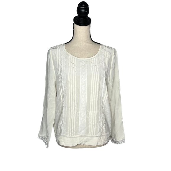 Joie White Pleated Front Long Sleeve Button Back Blouse Women's Size Medium M - Picture 1 of 8